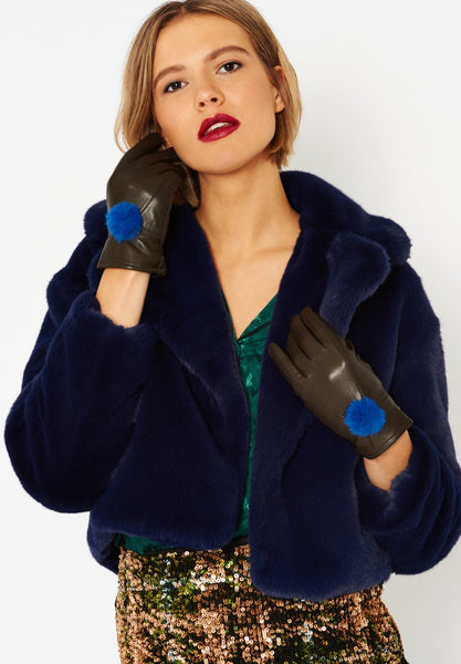 Leather Gloves with Faux Fur Pom