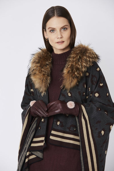 Leather Gloves with Faux Fur Pom
